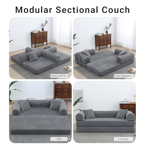 Corduroy Dark Gray Convertible Sleeper Sofa Bed E92618