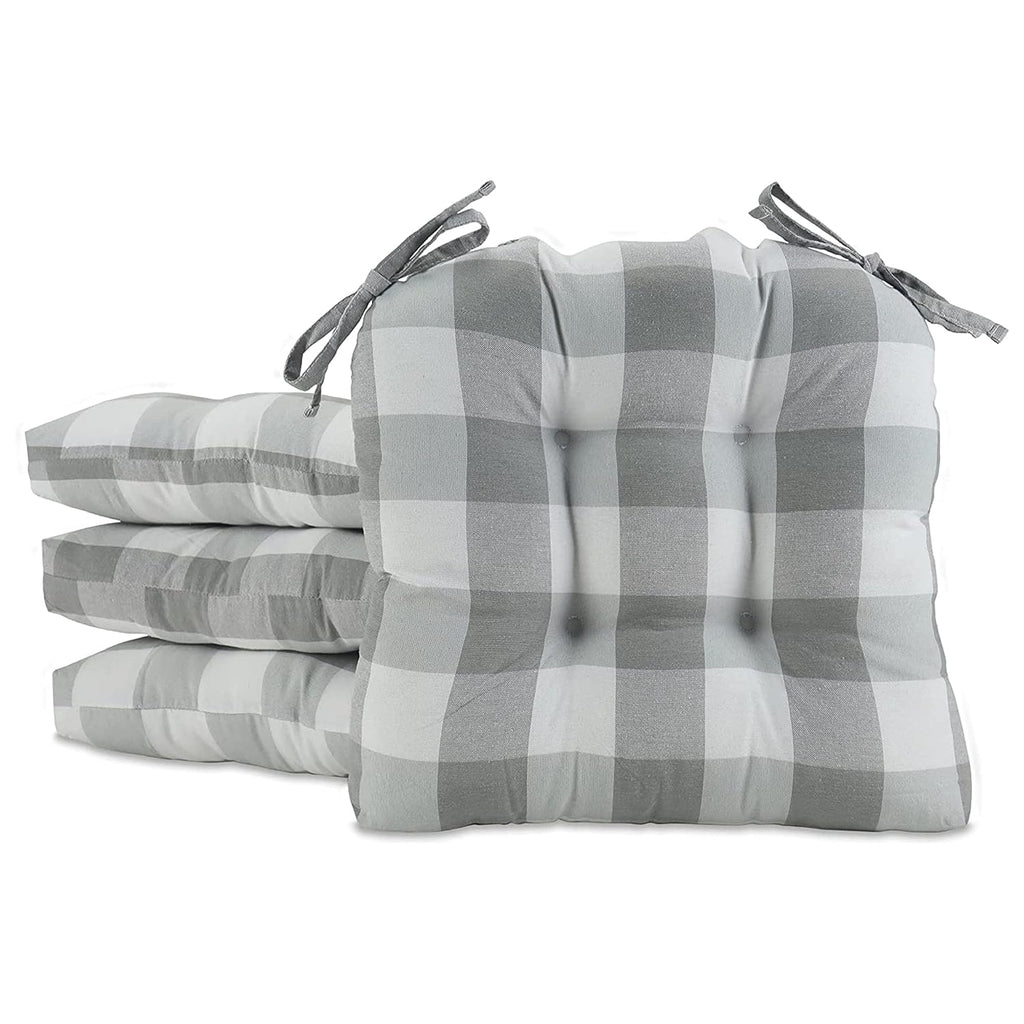 Gray Set of 4 Chair Pads with Tiebacks I6572