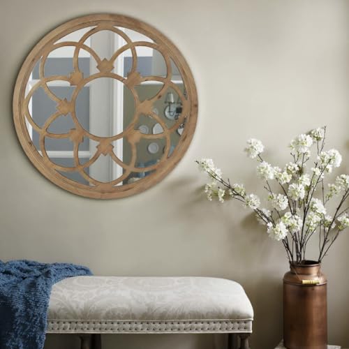 Rustic 30" Round Wall Mirror Wood Frame K813
