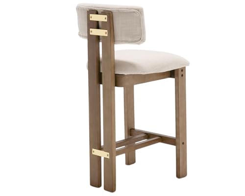 Set of 4 Beige Linen Upholstered Bar Height Stools with Hardwood Frame F283047