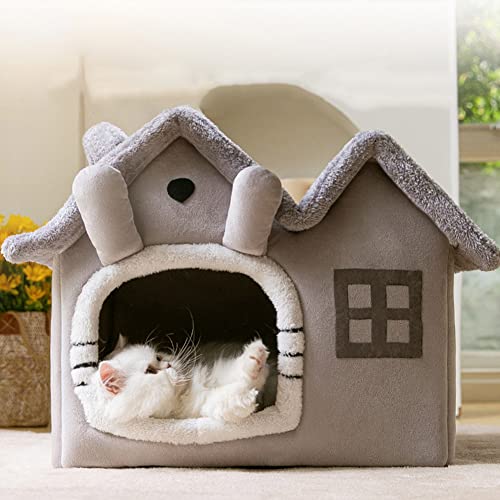 Grey Double Roof Indoor Dog House Cat Kennel with Removable Cushion R7938