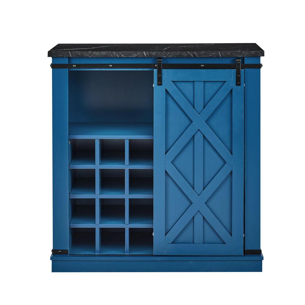 Navy Blue Wood Buffet Cabinet with Barn Door H847241
