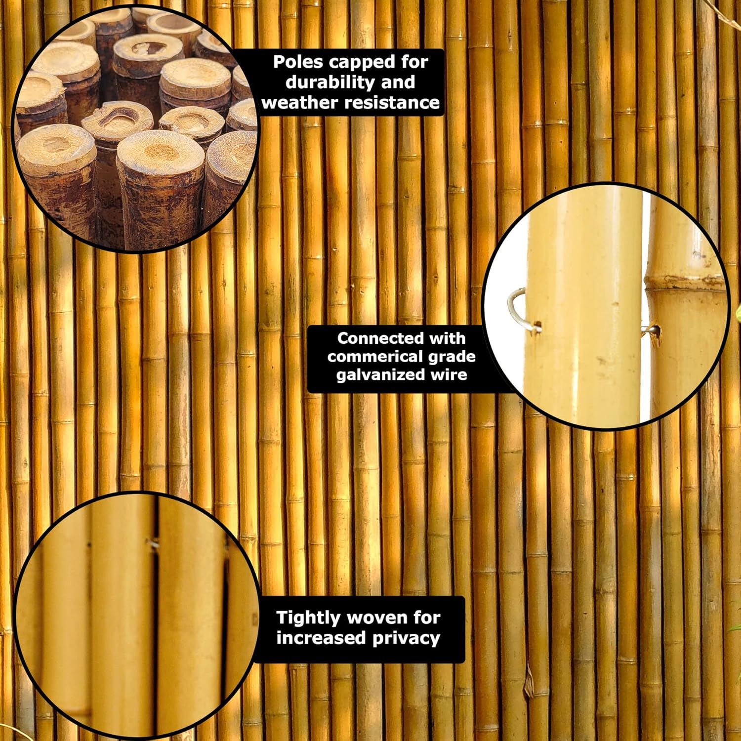 Natural Bamboo Fencing Rolled Fence Panel 0.75 in D x 6 ft H x 8 ft L Y5865