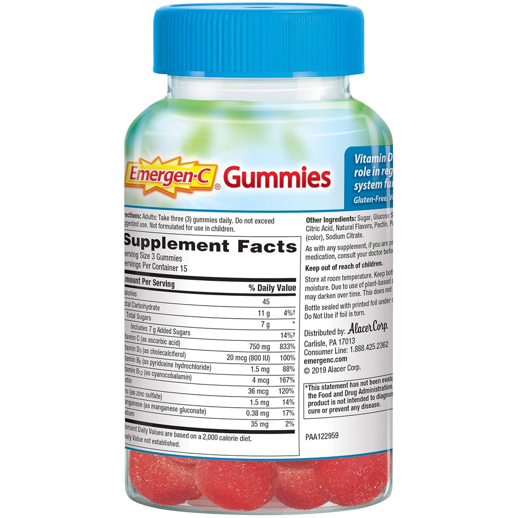 Vitamin D Plus 750 mg Vitamin C Raspberry Flavor Gummies - 45 Count L9328