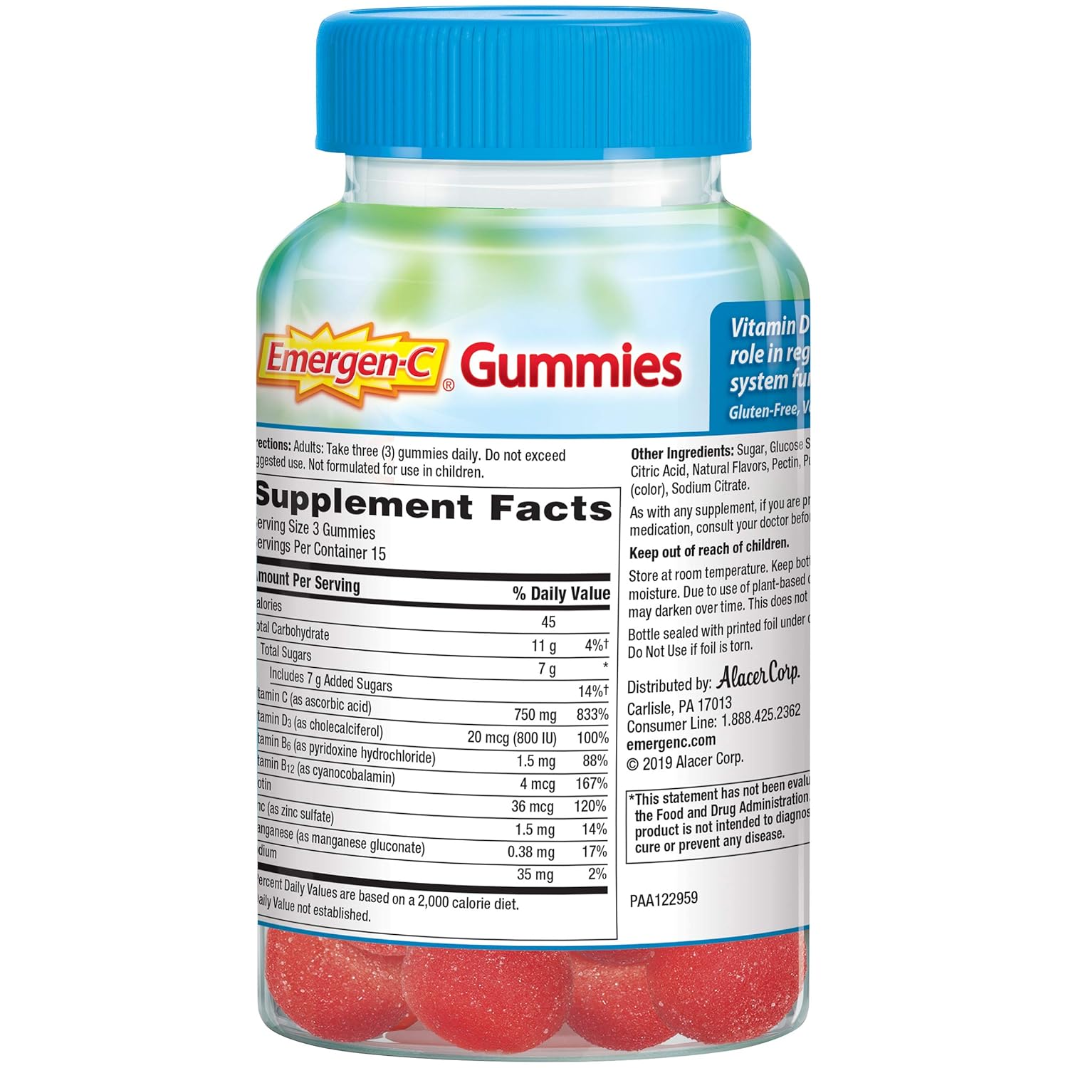 Vitamin D Plus 750 mg Vitamin C Raspberry Flavor Gummies - 45 Count L9328