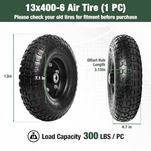 13 Inch 1 PC Rubber Pneumatic Replacement Tires and Wheels 4.00-6 with 5/8'' Axle Bore Hole G519734