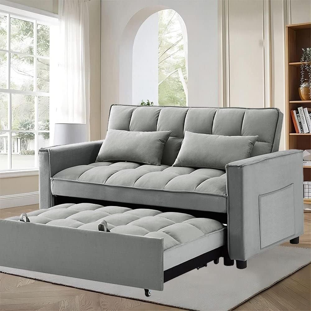 55" Width Convertible Loveseat Sleeper Sofa Grey L690492