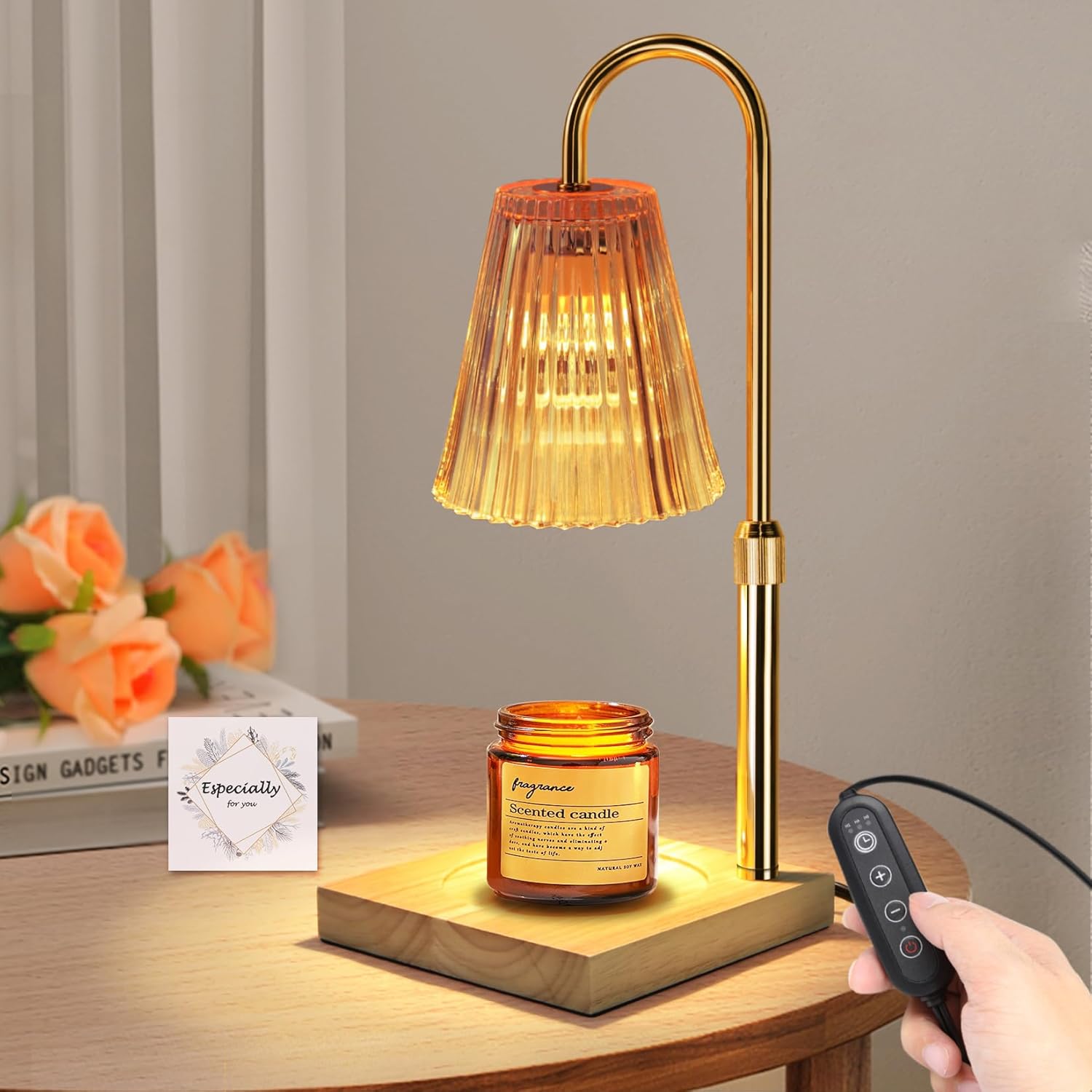 Champagne Gold Adjustable Height Electric Candle Warmer Lamp with Timer P617298