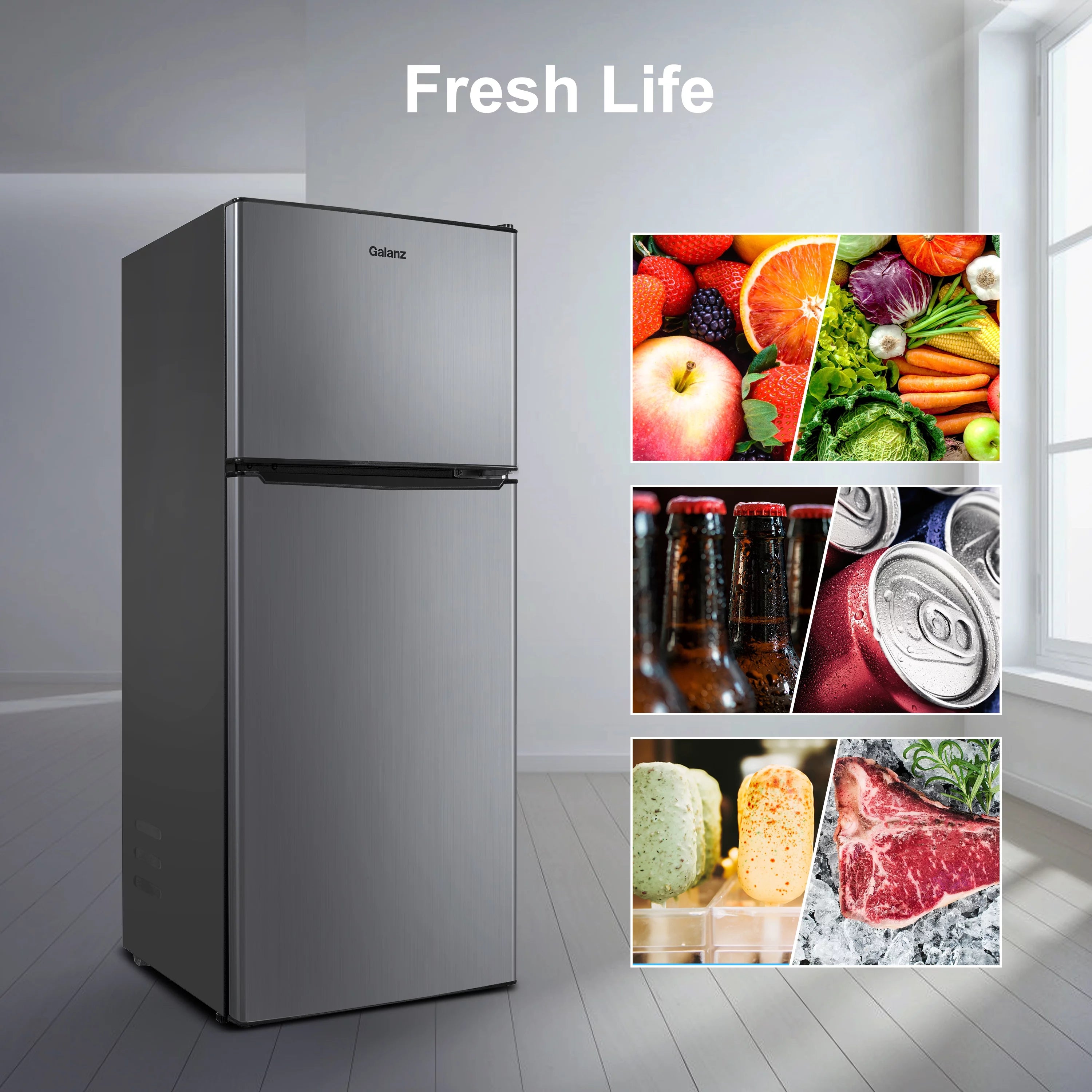 Stainless Steel Two Door Mini Refrigerator with Freezer S863