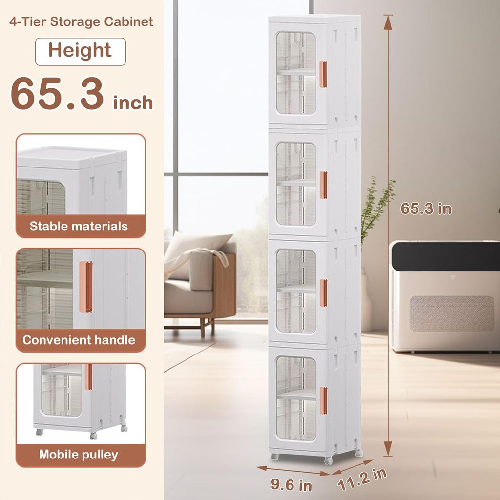 Plastic Storage Cabinet with Shelves, 4 Tier with Wheels L8069