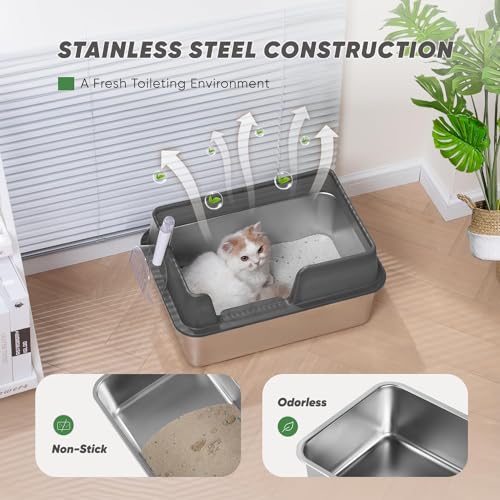 Stainless Steel Large Cat Litter Box with Scoop O20069