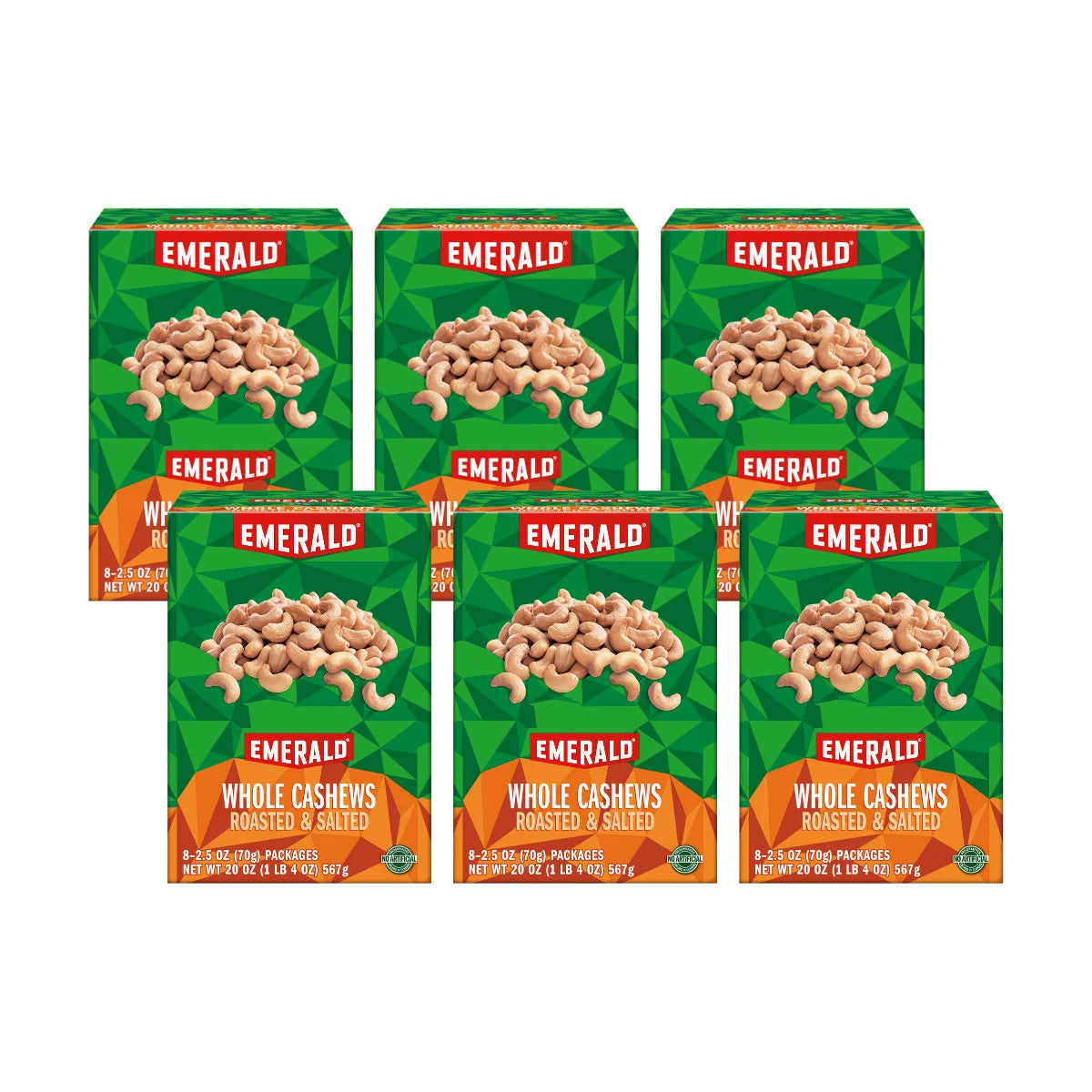 Whole Cashews Roasted & Salted 8 CT Box 20 oz Pack of 6 W496