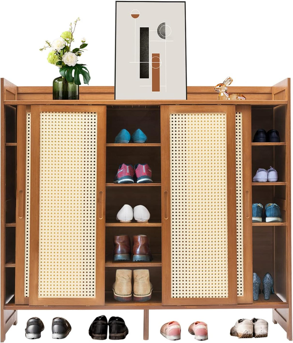Natural Bamboo 6 Tier Shoe Cabinet with Grid Doors B623930