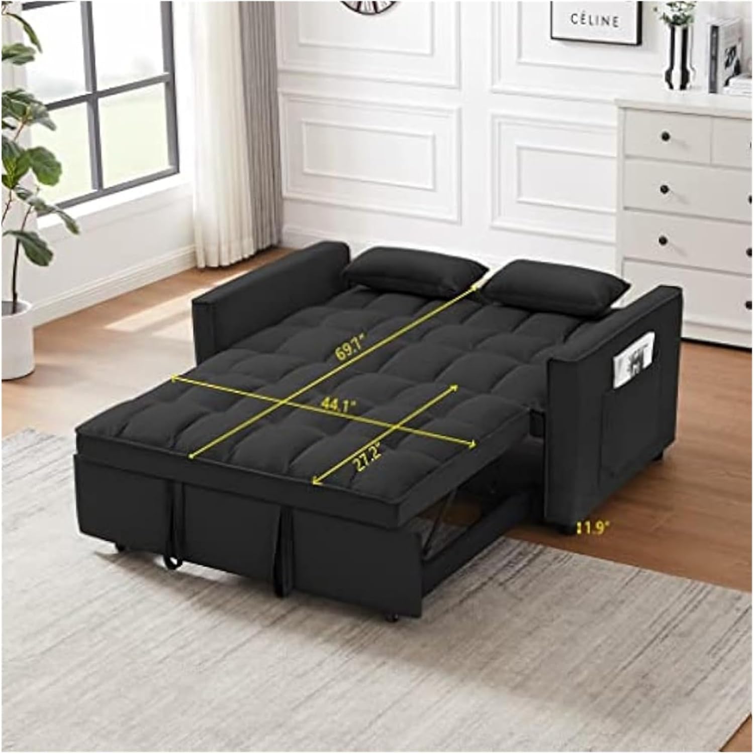 Light Gray Velvet Convertible Sleeper Sofa F87706
