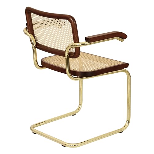 Black Cane Cantilever Armchair with Brass Steel Frame H74794