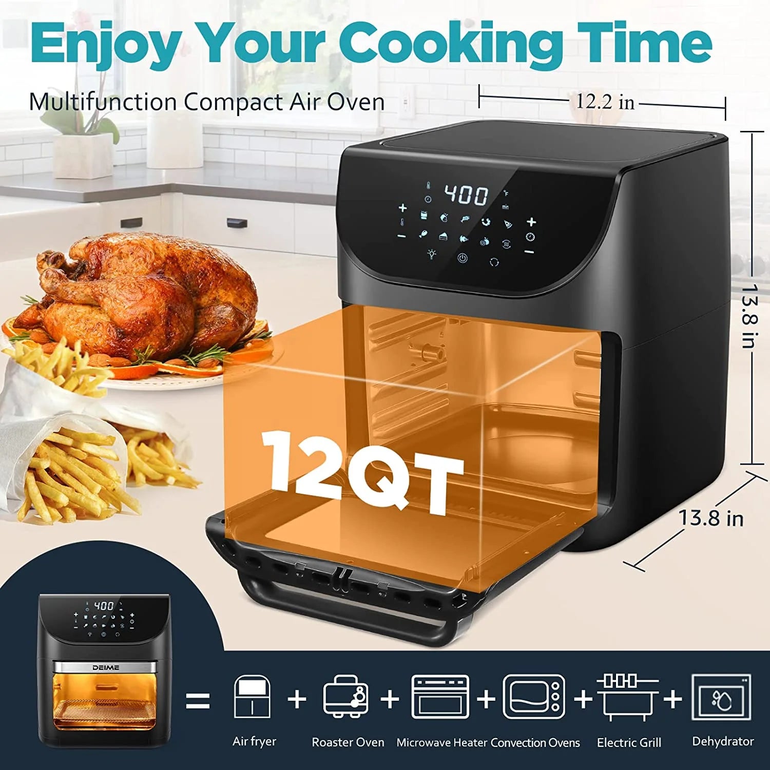 12 QT 1700W Air Fryer with LCD Touch Screen E50021