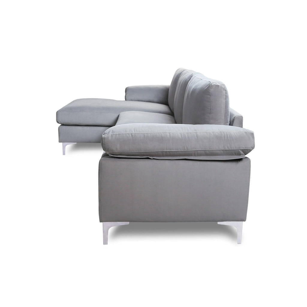 Gray Velvet L-Shape Sofa with Chaise Lounge H362316