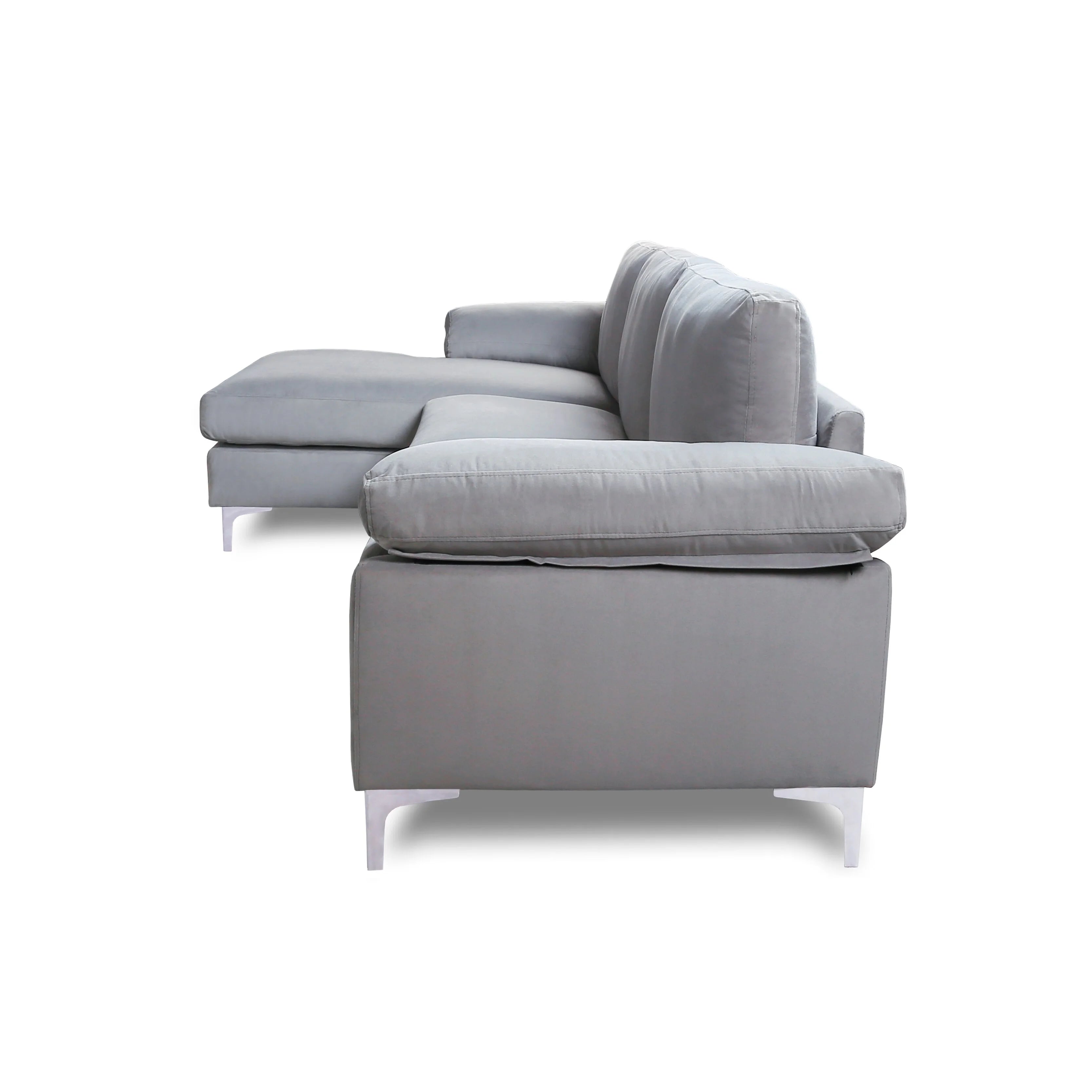 Gray Velvet L-Shape Sofa with Chaise Lounge H362316