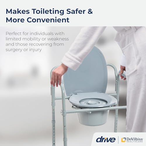 Folding Steel Bedside Commode Chair with 7.5 Qt. Bucket, Grey R931