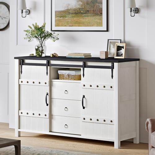 Rustic Brown Wood Dresser with 3 Drawers & 2 Sliding Barn Doors K4725