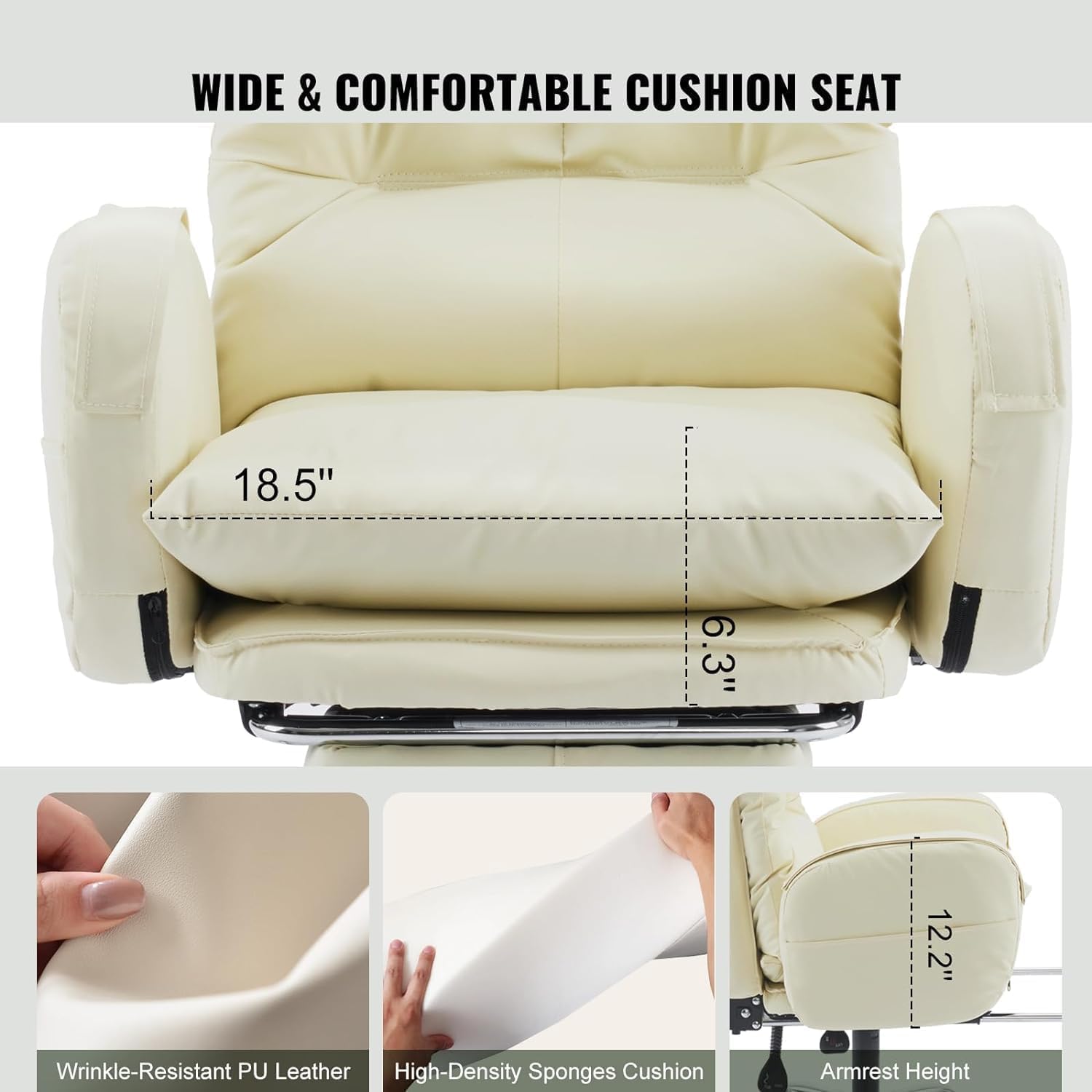 White High-Back PU Leather Office Chair with Footrest I850771
