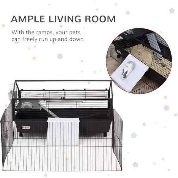 Rolling Metal Small Animal Hutch Cage with Main House and Run Z38041