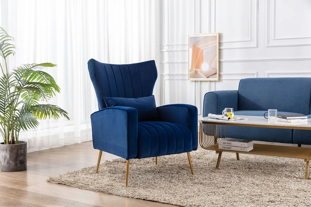 Navy Velvet Accent Chair with Metal Legs E66741
