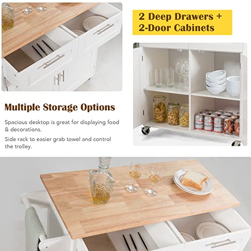 White Rolling Kitchen Island Cart with Storage and Lockable Wheels L1946