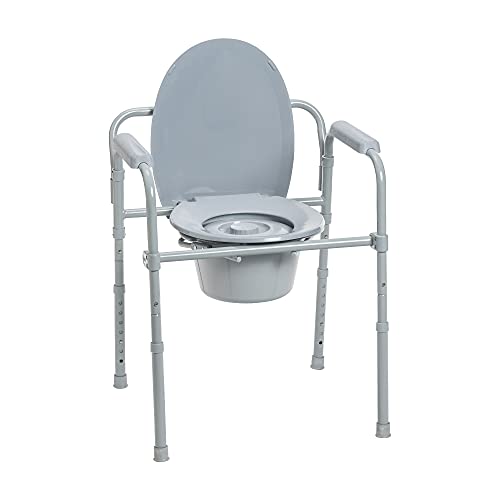 Folding Steel Bedside Commode Chair with 7.5 Qt. Bucket, Grey R931