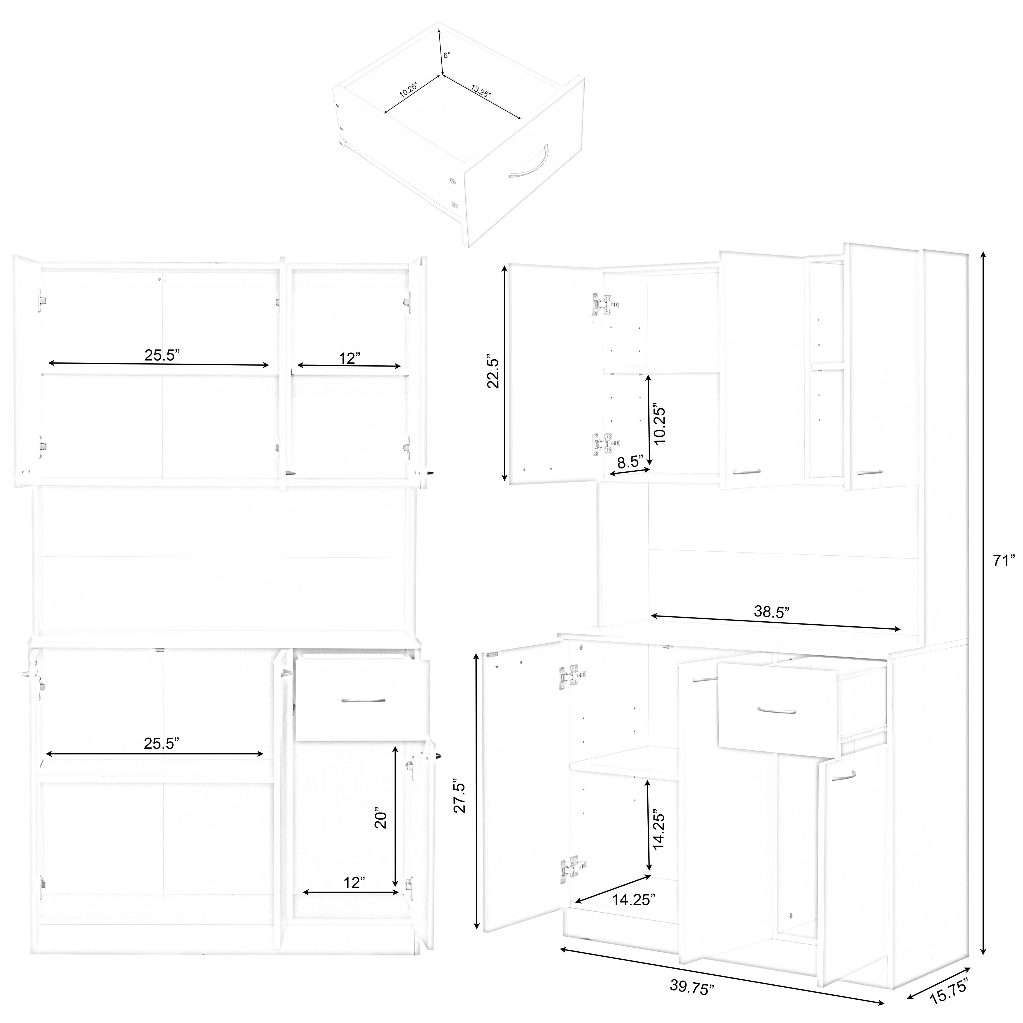 White Kitchen Pantry Storage Cabinet with Doors and Shelves E3267