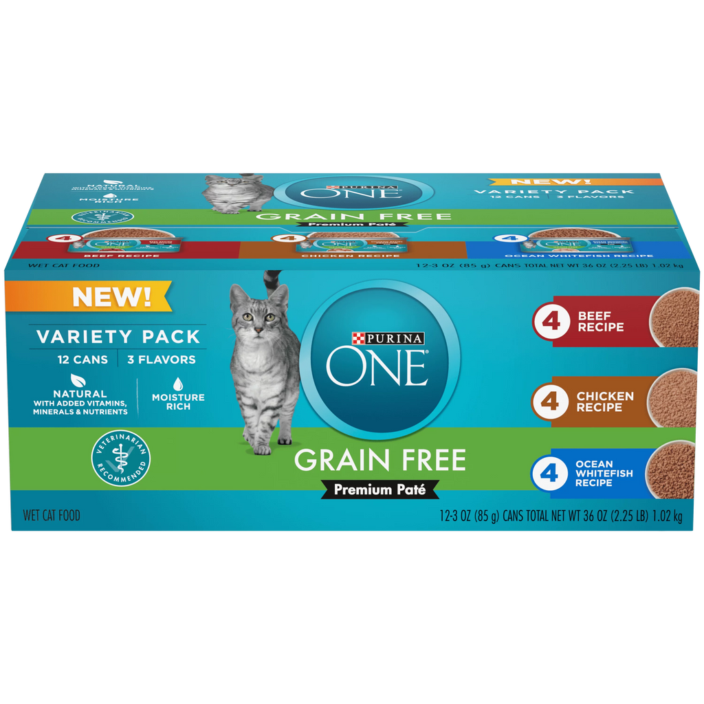 Grain Free Natural Pate Wet Cat Food Variety Pack Beef Chicken & Ocean Whitefish 3 oz. Pull-Top Cans P428