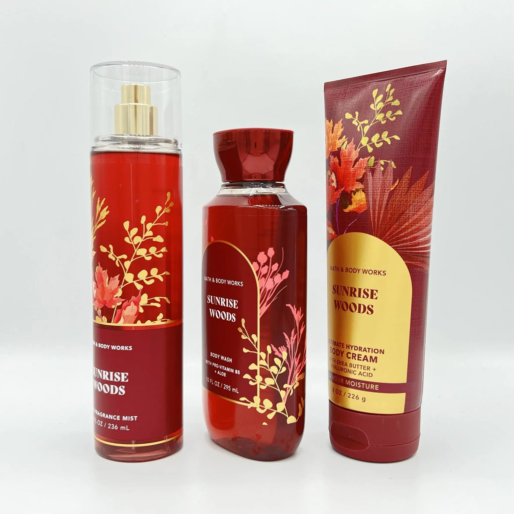 Sunrise Woods Fine Fragrance Mist, Body Wash and Body Cream 3-Piece Bundle R522