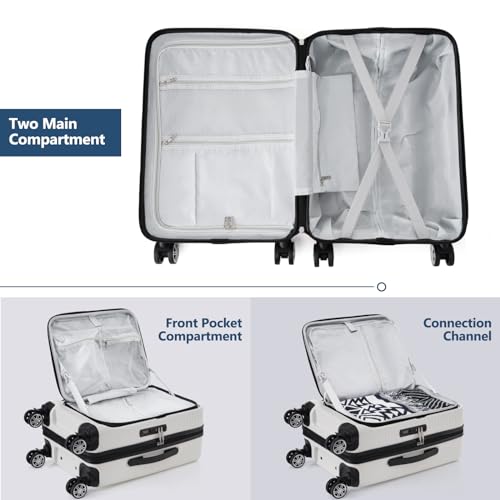 White 20 Inch Hardside Carry On Suitcase With Wheels Tsa Lock And Usb Port C4749