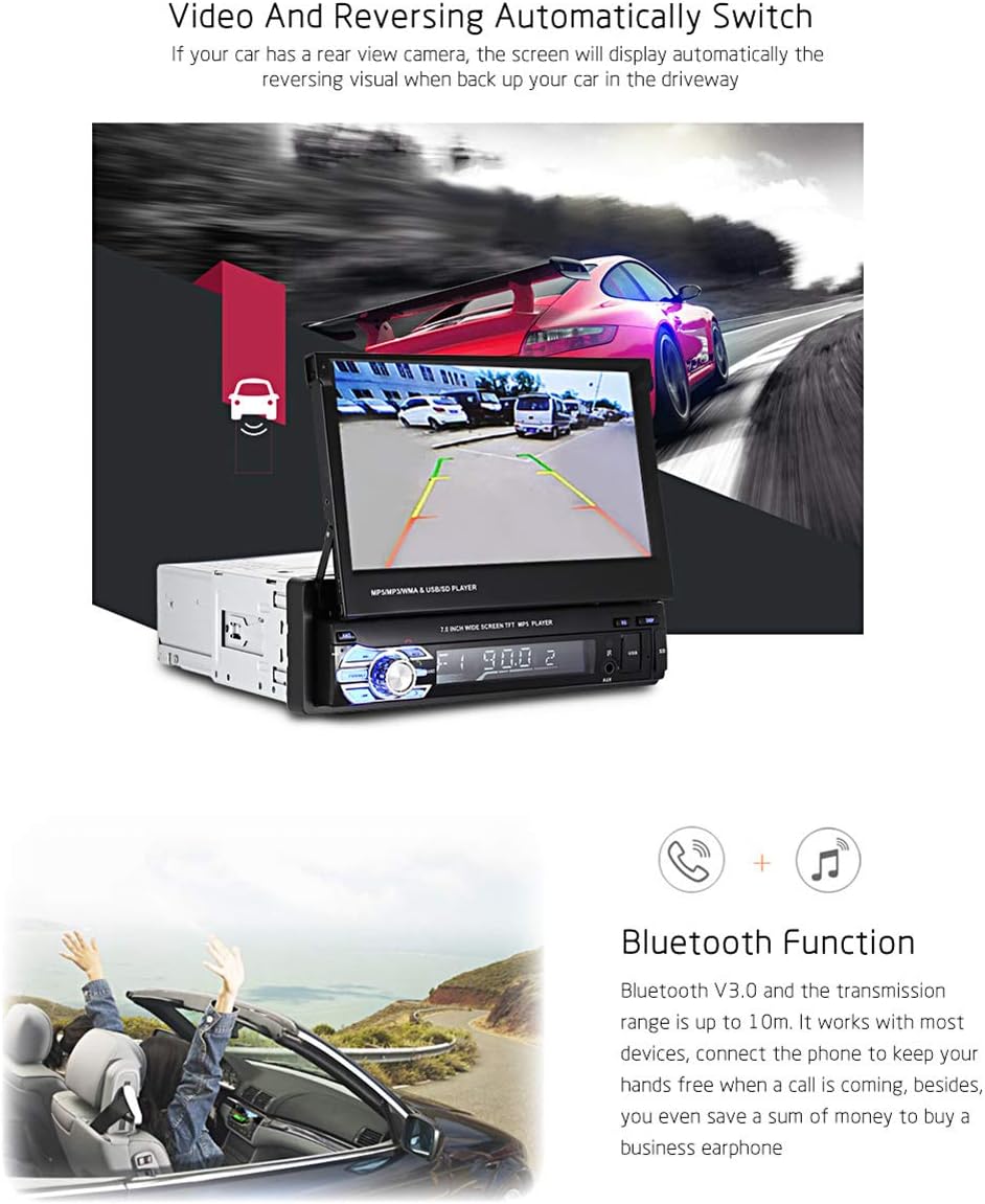 Single Din 7 Inch Touch Screen Car Stereo with Bluetooth R129