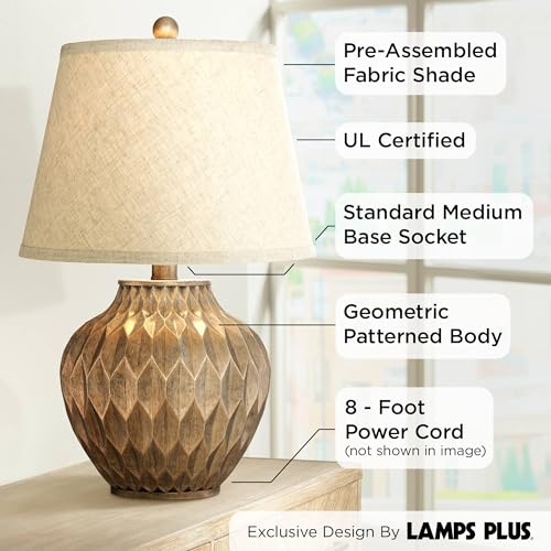 22" High Warm Bronze Brown Fabric Drum Shade Accent Table Lamp N700