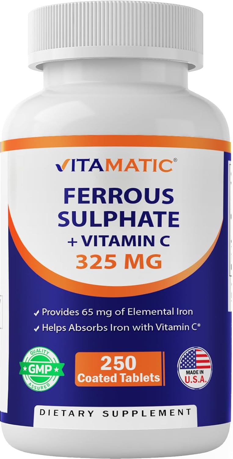 Ferrous Sulphate 325 mg + Vitamin C 100 mg 65 mg Elemental Iron Iron Supplement 250 Coated Tablets W951695