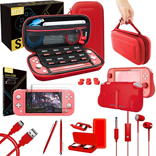 Switch Lite Accessories Bundle - Case & Screen Protector, USB Cable, Games Holder, Grip Case, Headphones, Thumb-Grip Pack (Turquoise Blue) F367