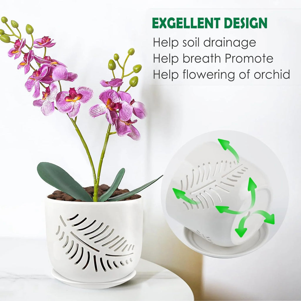 6+5 inch Ceramic Orchid Pots with Holes, 2 Pack K4081