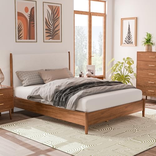 Walnut Solid Wood Queen Bed Frame with Headboard E932