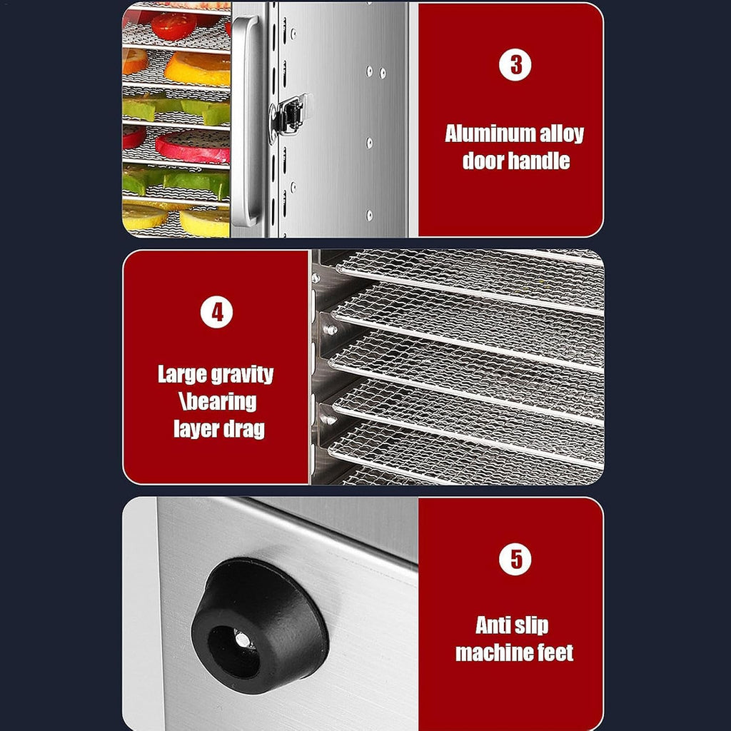 8 Stainless Steel Tray Food Dehydrator with Adjustable Temperature and Digital Timer R3553