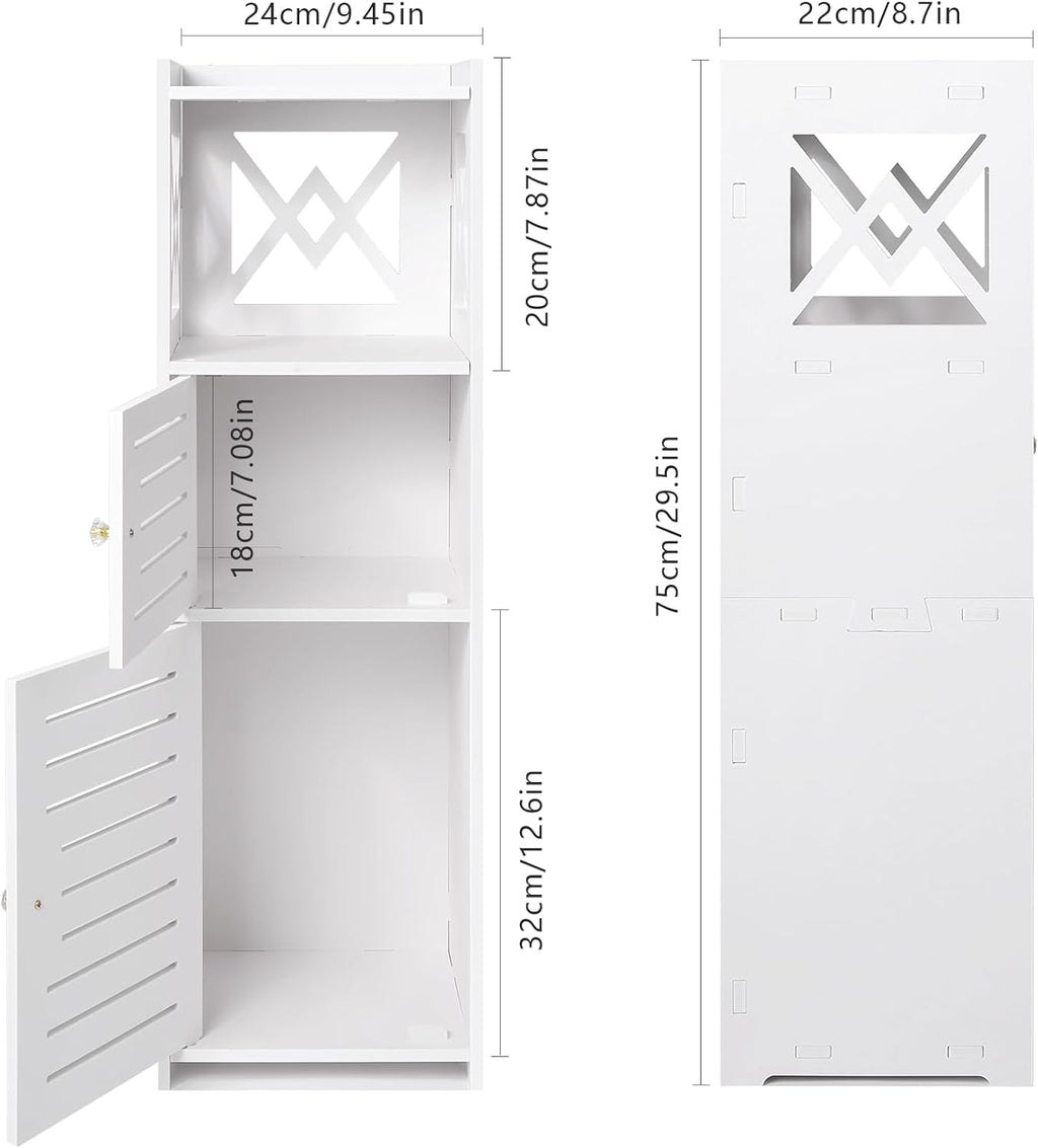 Slim Bathroom Storage Cabinet with Double Door and 3 Tier Shelf J7195