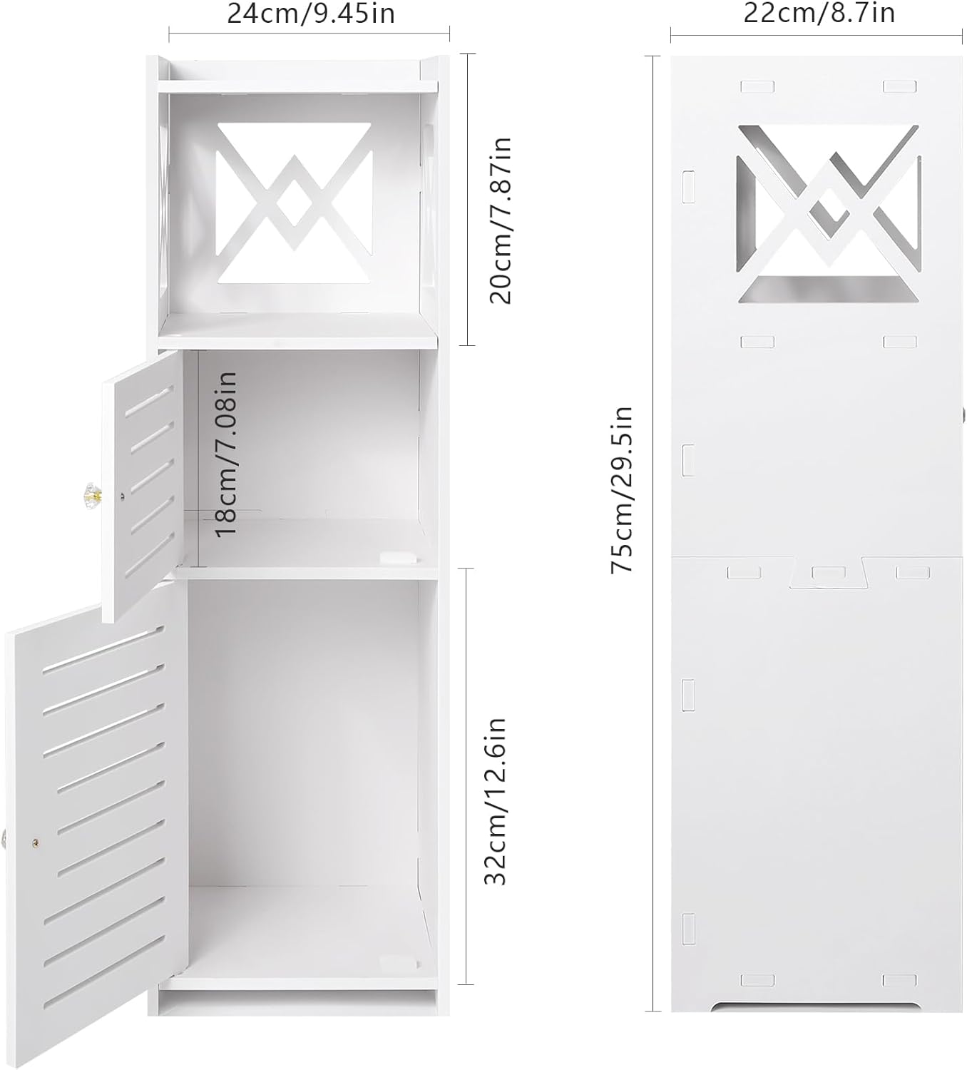 Slim Bathroom Storage Cabinet with Double Door and 3 Tier Shelf J7195