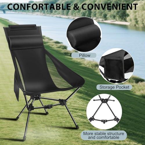 Lightweight Foldable Camping Chair with Headrest and Storage Bag U290