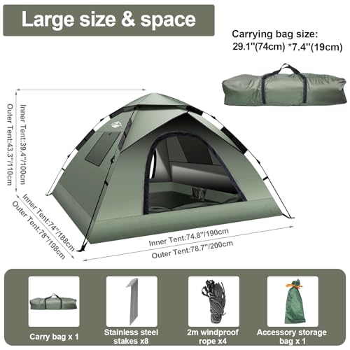 2-3 Person Instant Pop Up Camping Tent L4515