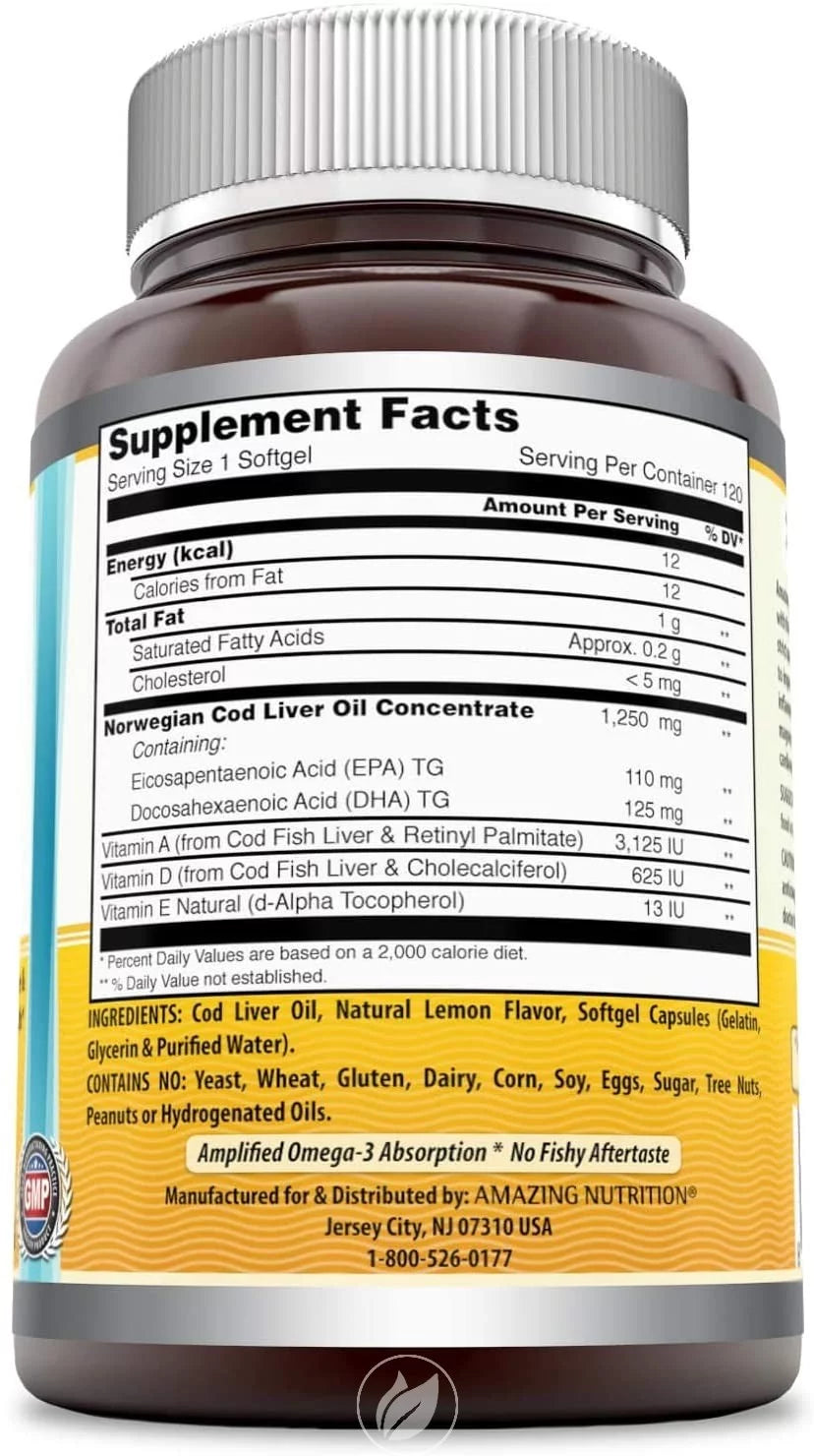 Norwegian Cod Liver Oil 1250 Mg Lemon 120 Softgel W3102