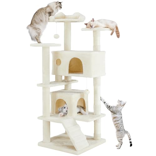 Dark Gray 54 Inches Cat Tree Tower with Scratching Post N984