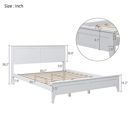 White Queen Wood Platform Bed Frame with Headboard N145