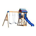 Green Wooden Swing Set with Two Belt Swings and 6 ft Slide W3909