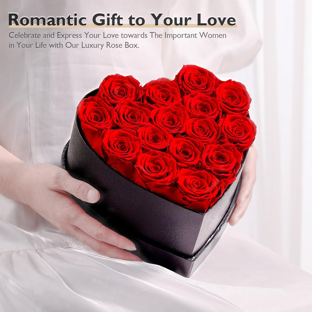 Heart Shape Box Preserved Roses (Black Box, 16 Red Roses) U859718