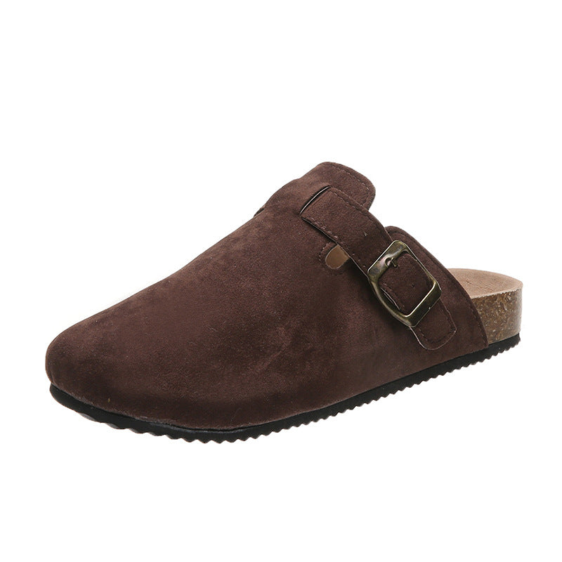 Women's Birkenstock Style Suede Buckle Clogs with Cork Footbed